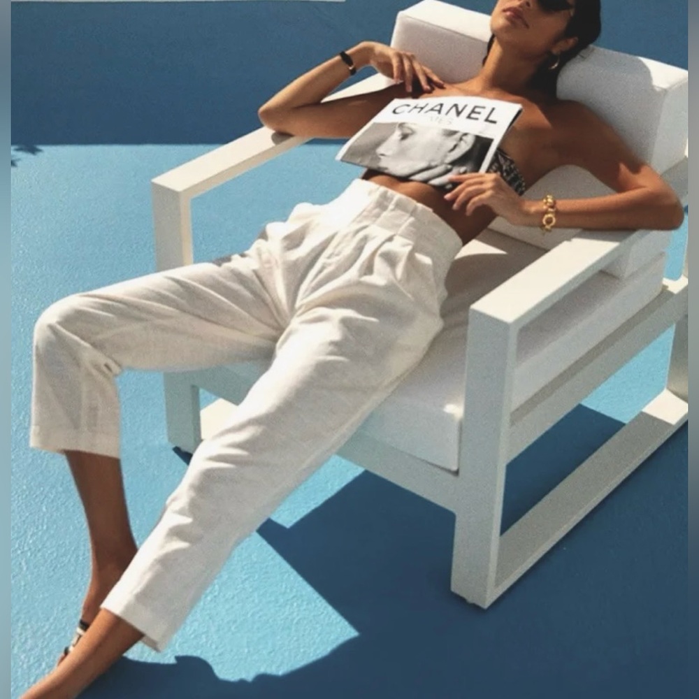 L*Space Havana Pants Paper Bag Waist Cotton Semi Pleated in Creamy White Size XS